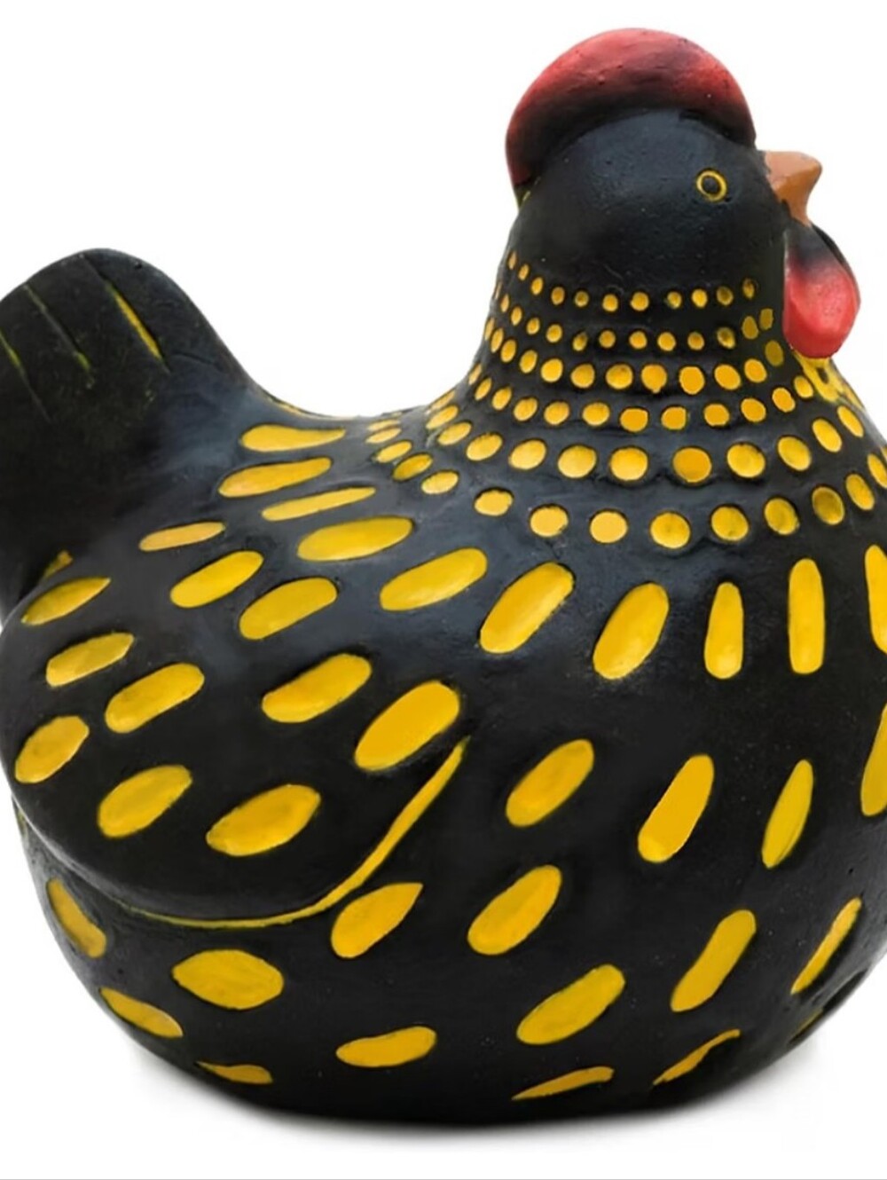 Handcrafted Hand Painted Black and Yellow Decorative Hen Sculpture New